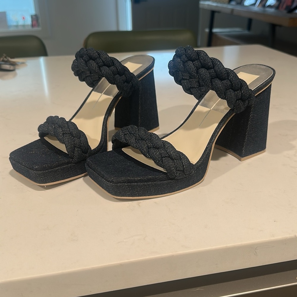 Dolce Vita ASHBY Dark Blue Braided Denim Block Heel Platform Sandal size 10.